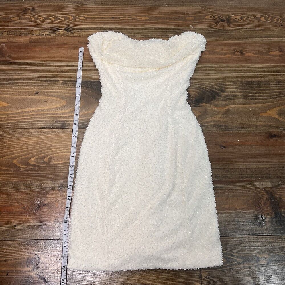 Oh Polly Embellished Beaded Strapless Cowl Neck Mini Dress in Ivory Size 2